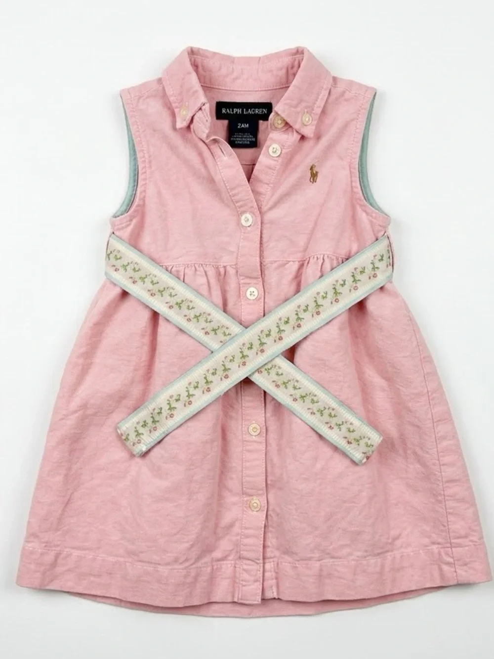 Ralph Lauren Oxford Shirt Dress Size 24 Months Pink Button Down Belted Floral